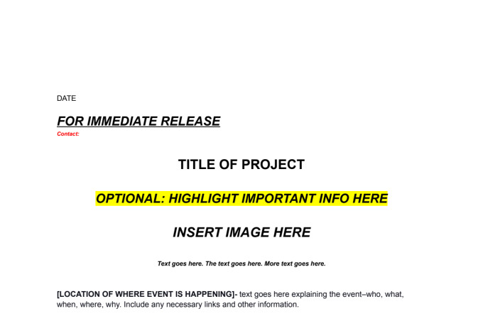 press release template page